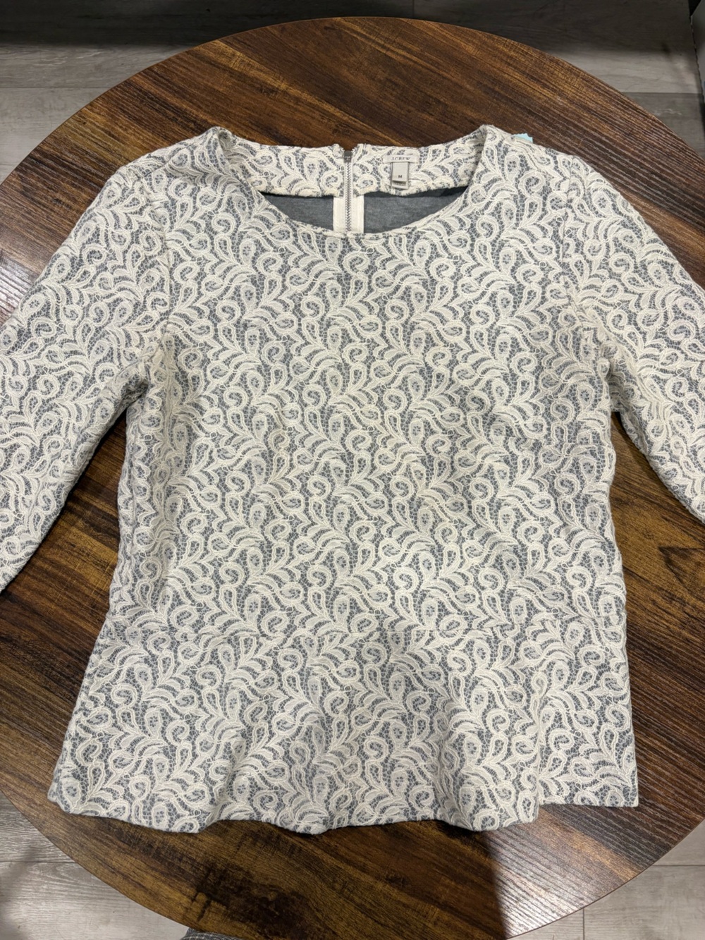 J. Crew Cream Lace-Pattern Long Sleeve Top